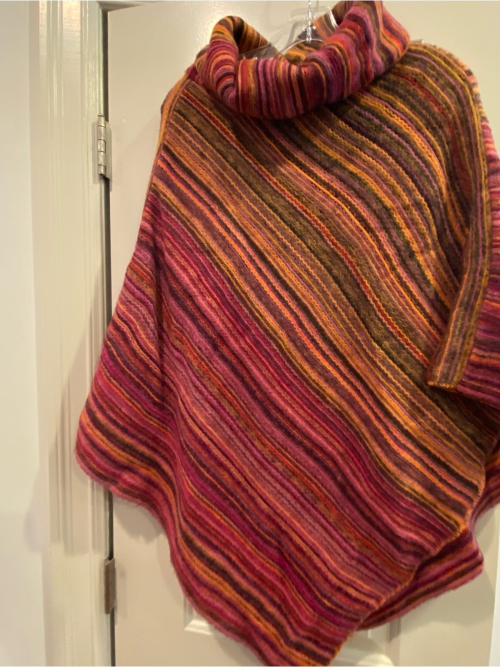 Striped Multicolor Turtleneck Poncho Sweater - Women M / L